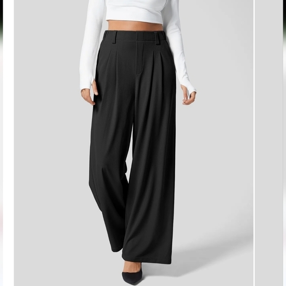 Halara High Waisted Plicated Side Pocket Wide Leg Waffle Work Pants - Picture 2 of 7
